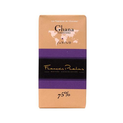 Tablette Ghana - chocolat noir 75% - 100 Gr | PRALUS
