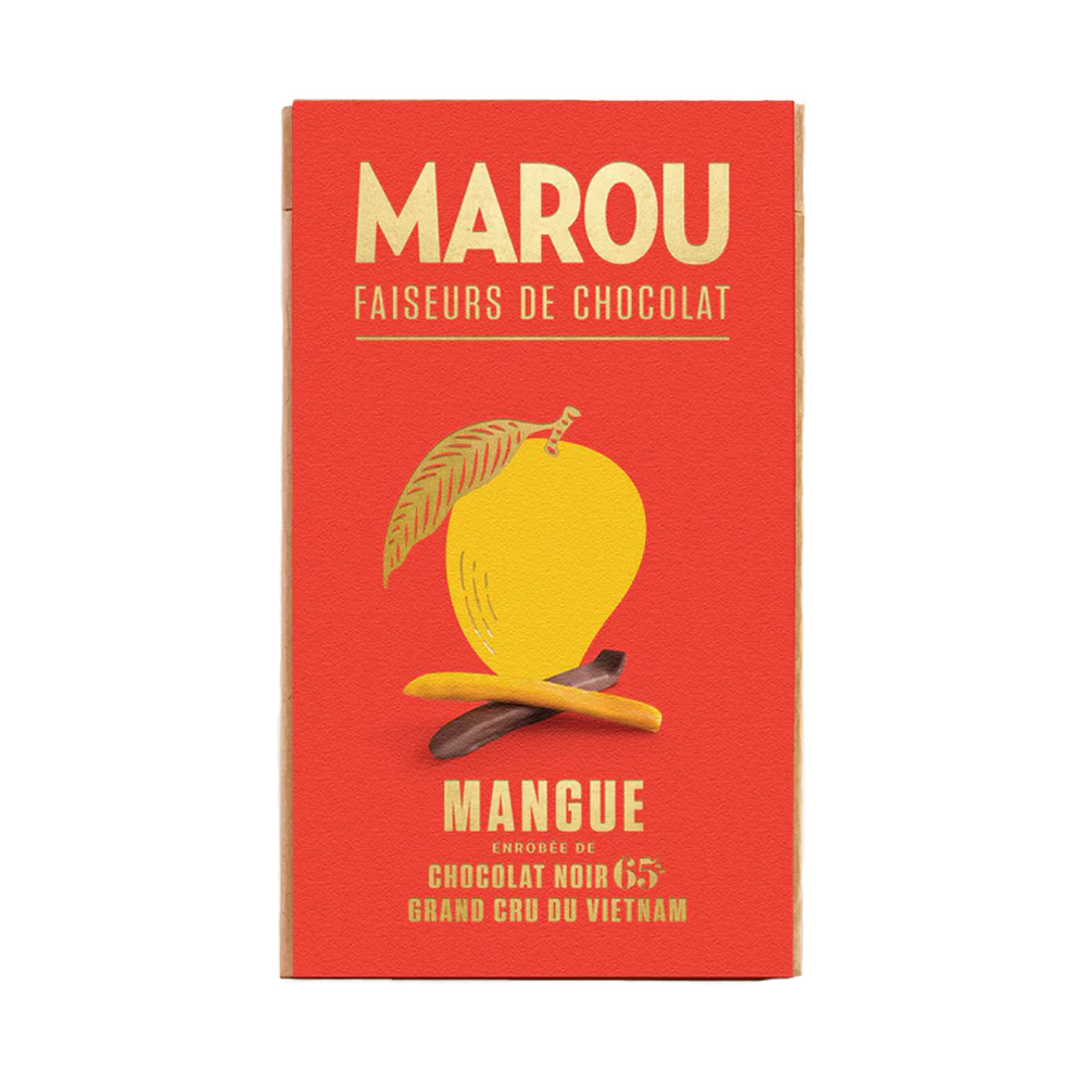 Tranchettes de mangue chocolat noir Marou 100g – alliance entre douceur tropicale et cacao vietnamien