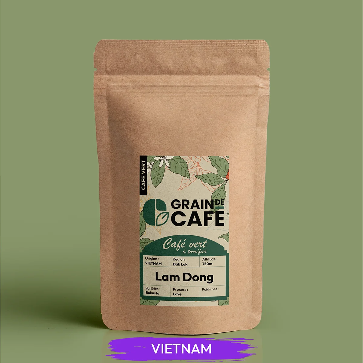 paquet de cafe vert robusta vietnam