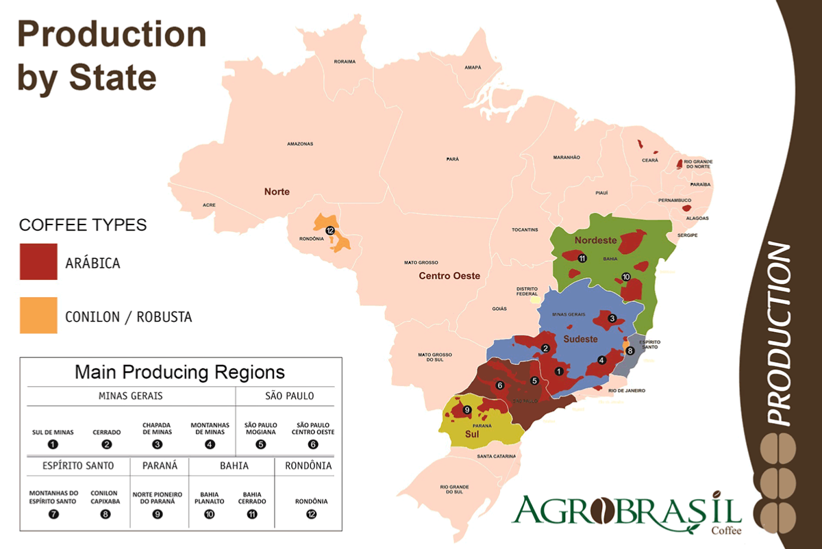 Régions du Brésil productrices de cafés
