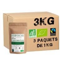 Café en grain Blend Les Iles Certifié biologique FAIRTRADE 100% arabica - 3 paquets - 3 Kg