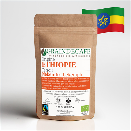 Café en grain | Ethiopie Moka Lekempti Nekemte BIO Equitable : 250 Gr