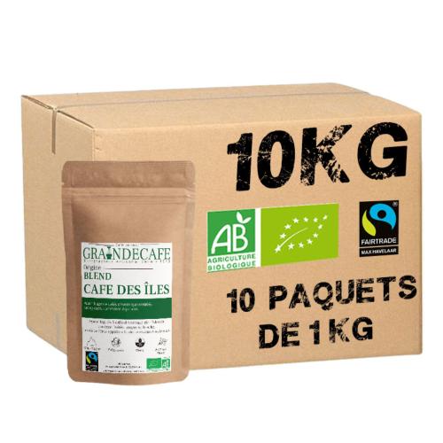 Café en grain Blend Les Iles Certifié biologique FAIRTRADE 100% arabica - 10 paquets - 10 Kg