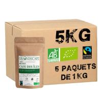 Café en grain Blend Les Iles Certifié biologique FAIRTRADE 100% arabica - 5 paquets - 5 Kg