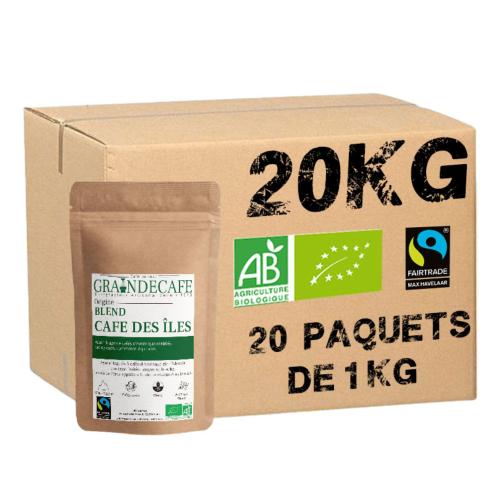 Café en grain Blend Les Iles Certifié biologique FAIRTRADE 100% arabica - 20 paquets - 20 Kg