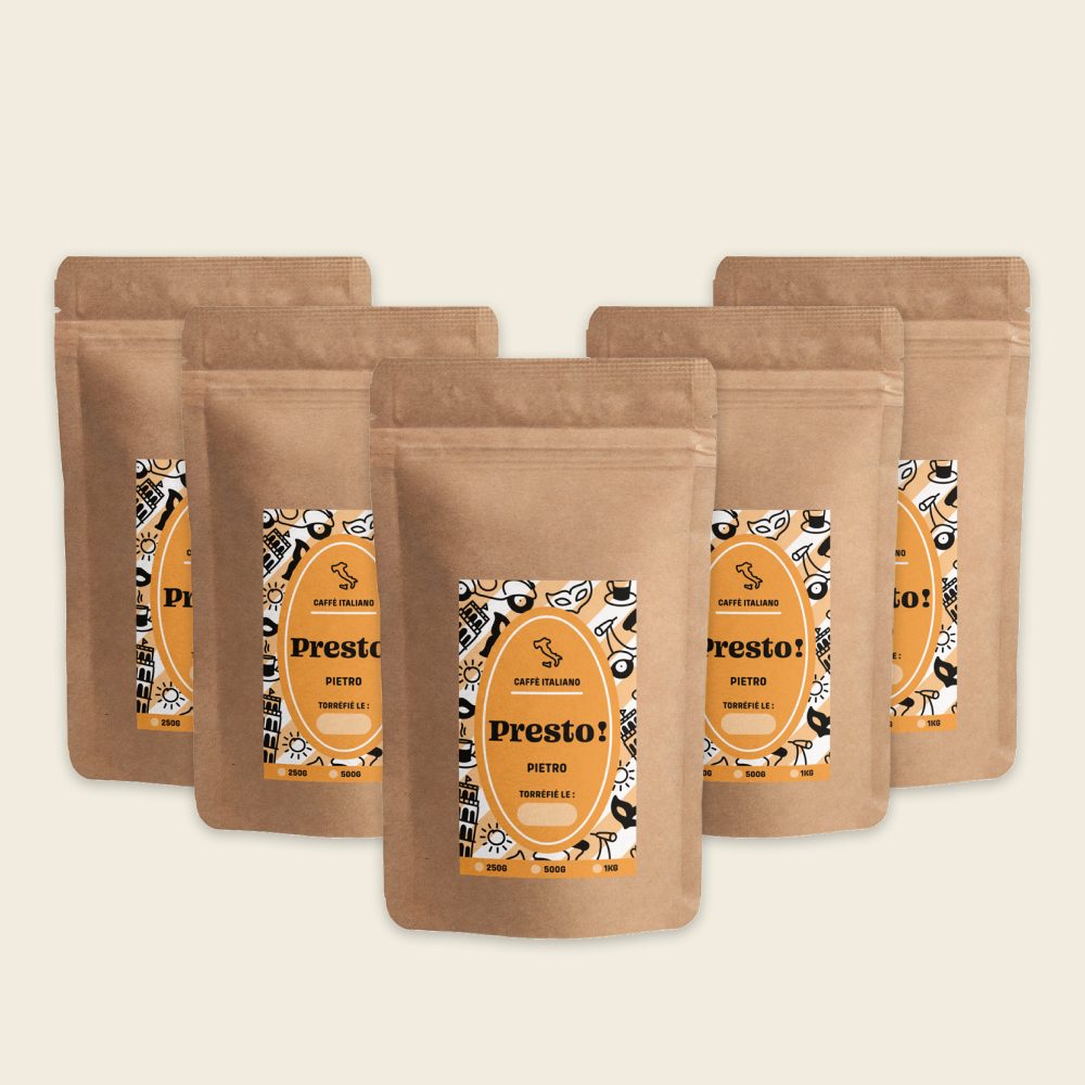 5kg Café Grains Presto - Blend PIETRO pour Professionnels - 5 Paquets