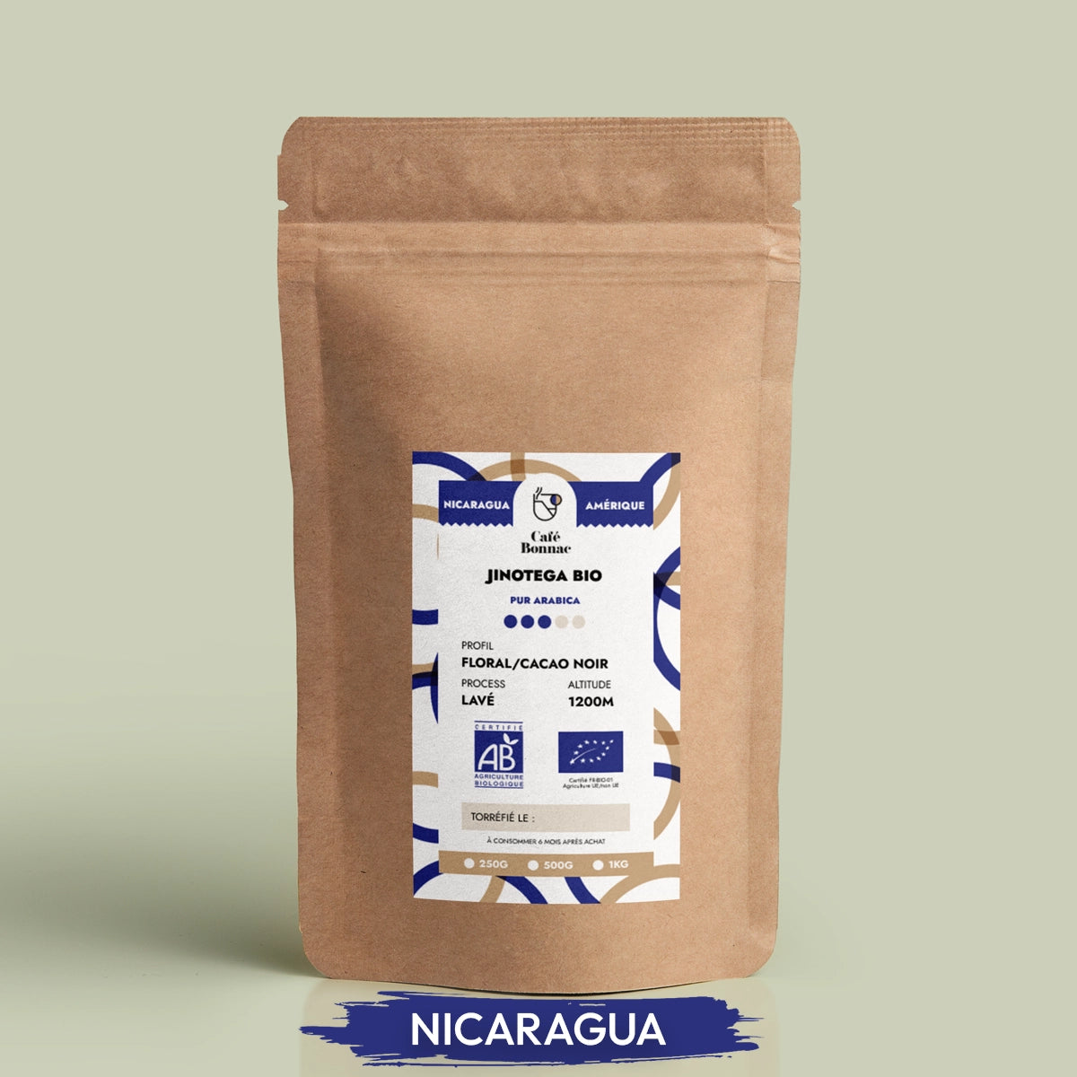 Café moulu Nicaragua Jinotega 250g bio certifié, Café Bonnac GraindeCafé