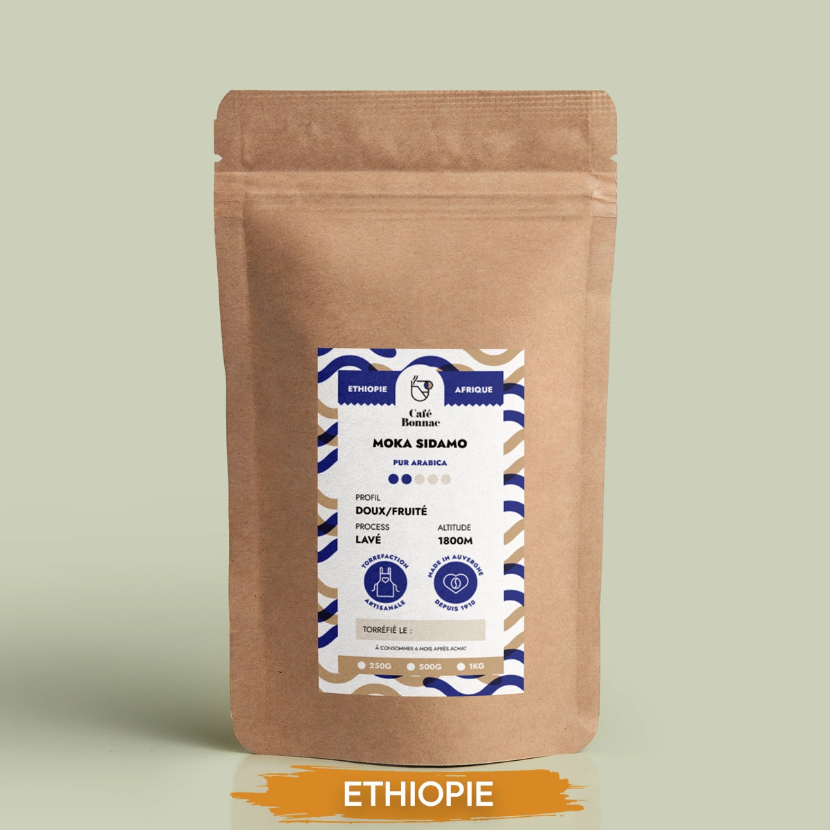 Café moulu Éthiopie Sidamo 250g 100% arabica, Café Bonnac GraindeCafé