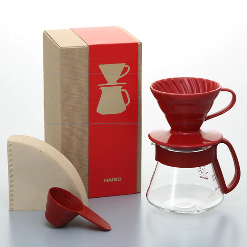 Kit V60 Dripper Porcelaine Rouge - 1 Ã  2 Tasses | Hario - Graindecafe