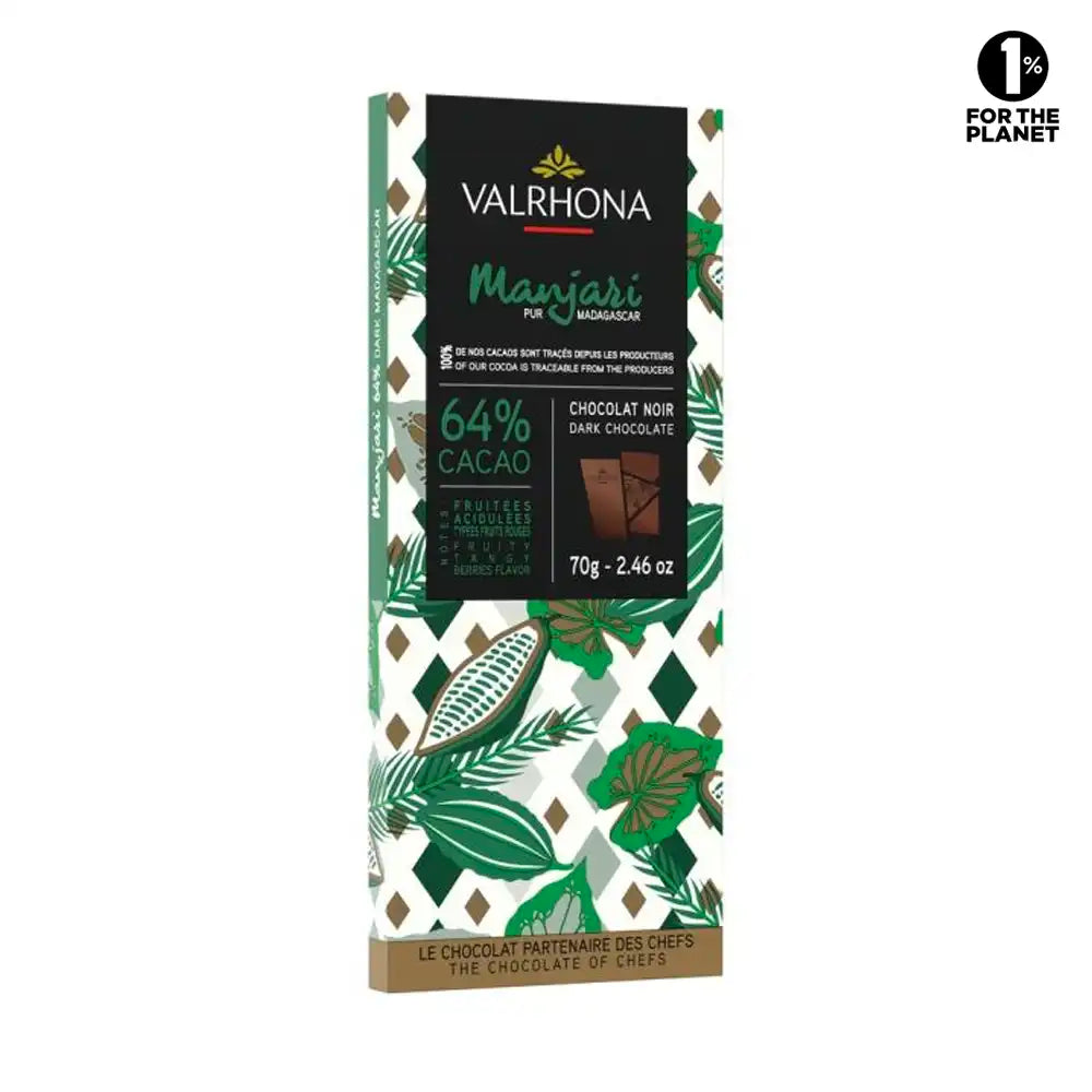 Tablette ouverte de chocolat noir 64% Manjari de Valrhona