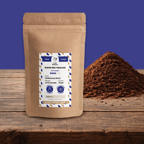 Café moulu Blend des Volcans de Café Bonnac, 100 % Arabica.