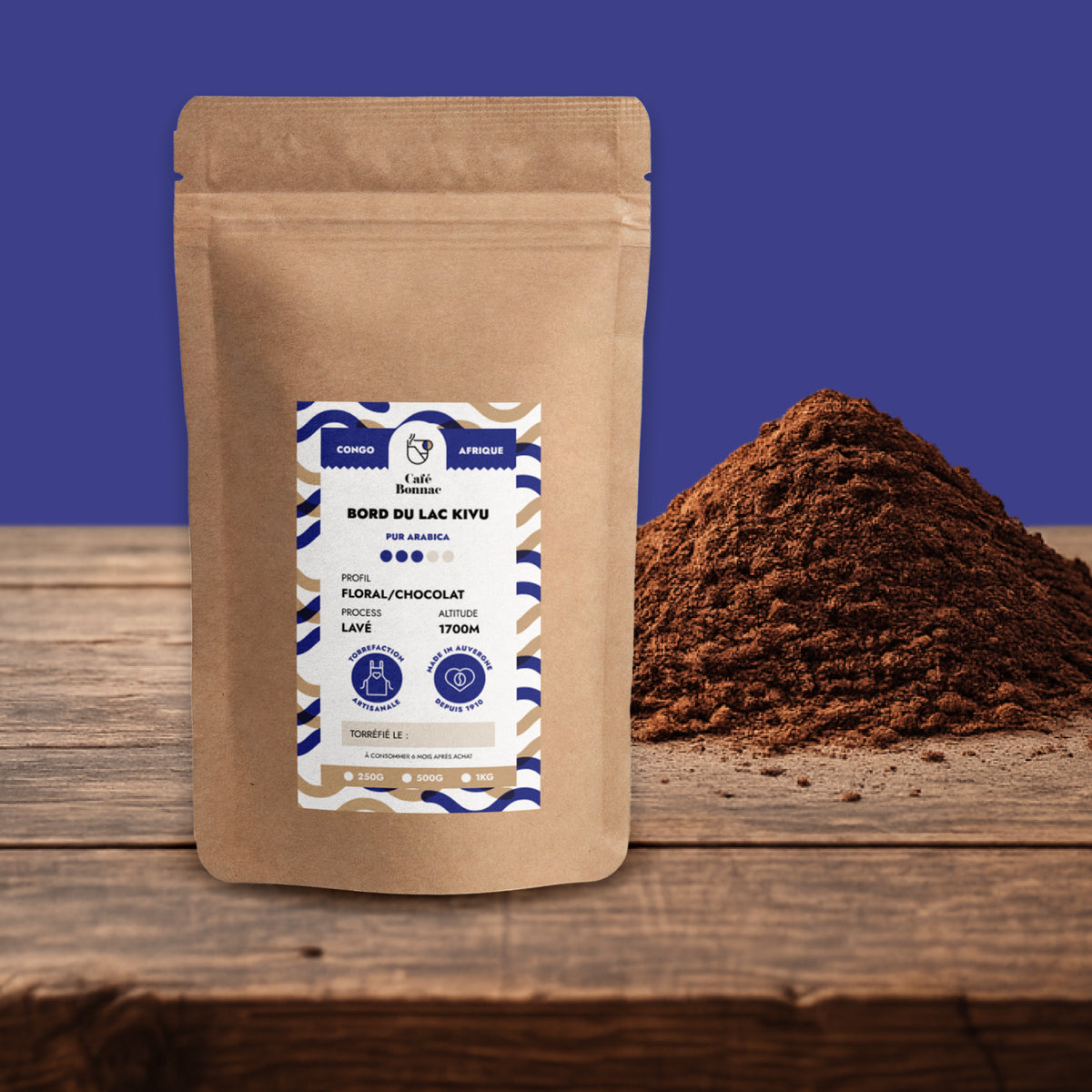 Café moulu Congo Bord du Lac Kivu 100 % Arabica