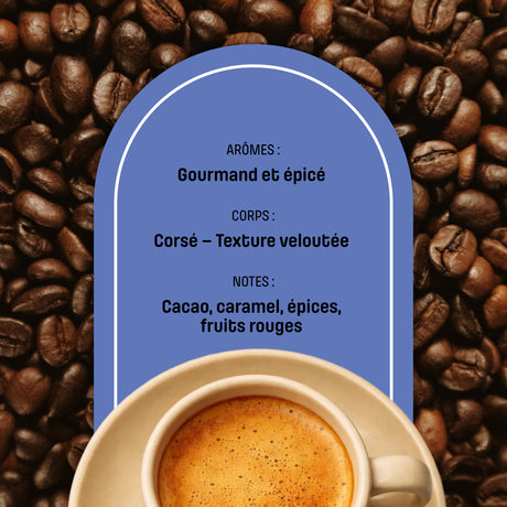 Café Presto Blend Expresso Corsé en grains, mélange Arabica et Robusta.
