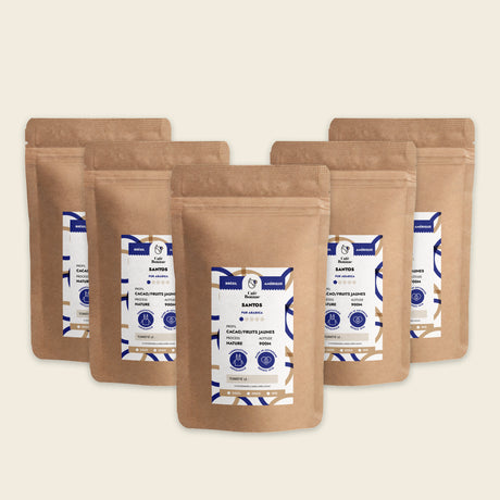 5 paquets de café en grains Brésil Santos de Café Bonnac, conditionnement professionnel de 5 kg.