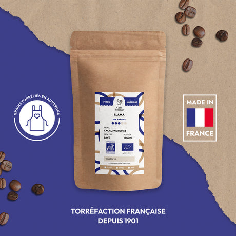 Café en grains Llama certifié biologique aux notes de noix et caramel