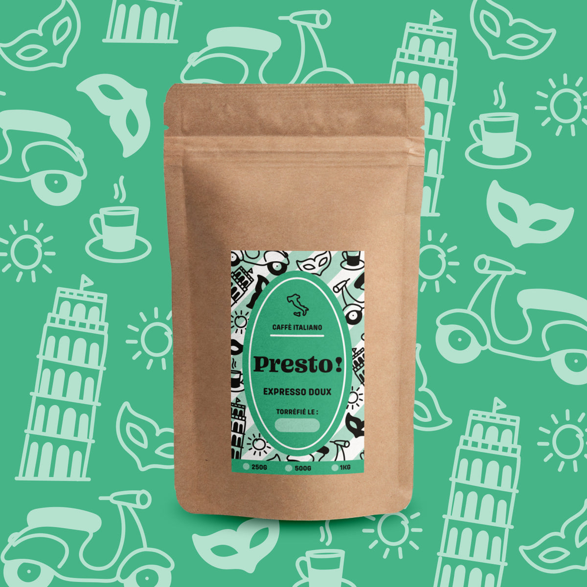 Café Presto Blend Expresso Doux moulu, 100 % Arabica.
