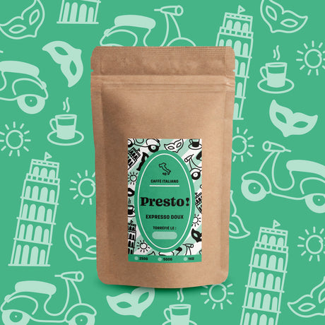 Café Presto Blend Expresso Doux moulu, 100 % Arabica.