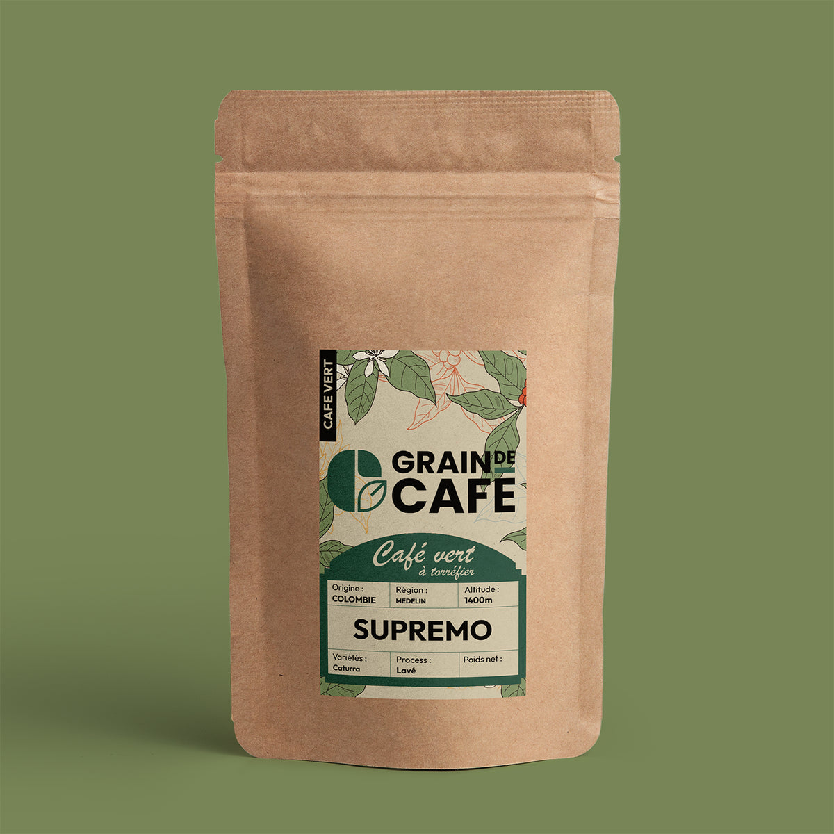 Café vert Colombie Supremo 100 % Arabica, 1 kg