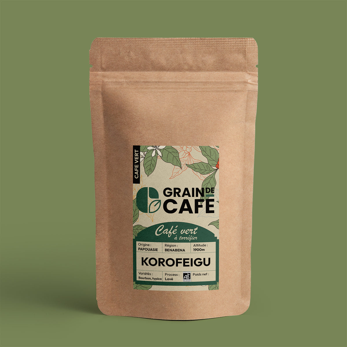 Café vert Papouasie Nouvelle-Guinée Korofeigu certifié biologique, 100 % Arabica, 1 kg