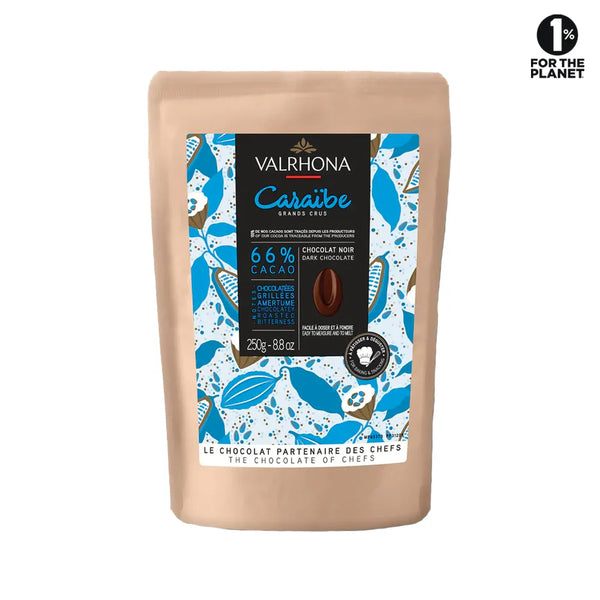 Fèves de Chocolat Noir pour la Pâtisserie Caraïbe 66% 250 Gr de Valrhona