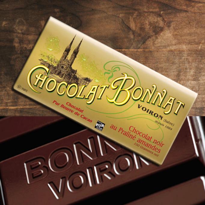 Tablette chocolat noir praliné amandes Bonnat