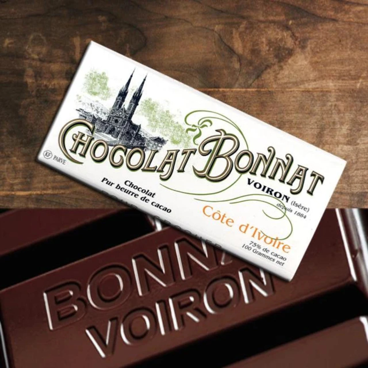 Tablette de chocolat noir Côte d'Ivoire Bonnat à 75 % de cacao