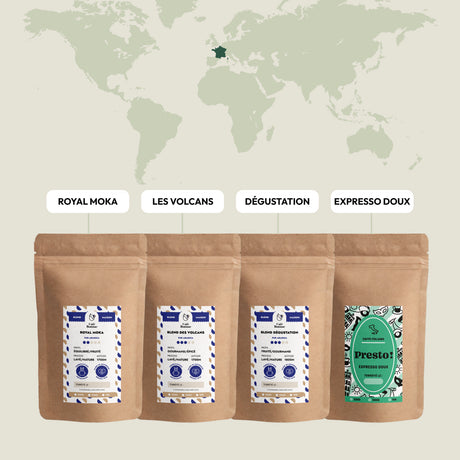 Coffret Découverte Cafés Blends de 4 sachets de 250 g