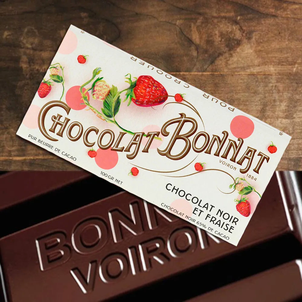 Chocolat Noir et Fraise - 65% cacao - 100 Gr | Bonnat