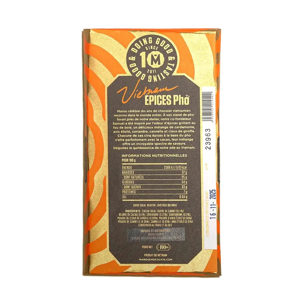 Chocolat Noir Epices Pho 65% Cacao - 80gr | Marou