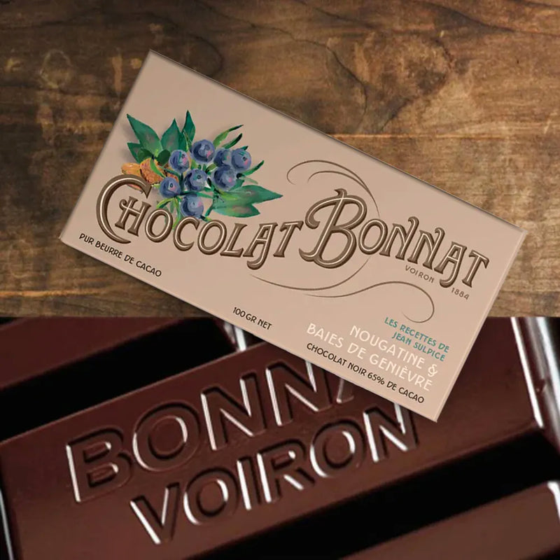Chocolat Noir Nougatine et Baies de Genièvre 100 Gr de Bonnat