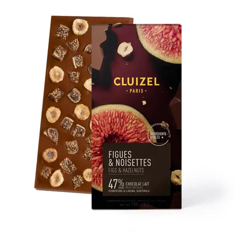 Tablette de chocolat au lait figues et noisettes Cluizel