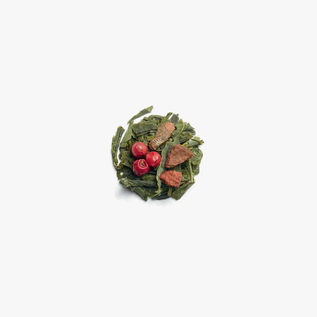 Étui de thé vert aromatisé à l’orange amère et aux baies roses.